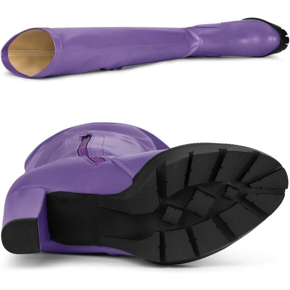 Women's Purple Platform Boots Chunky Heel Over Knee High Rounded Toe Long Boots - Picture 6 of 6